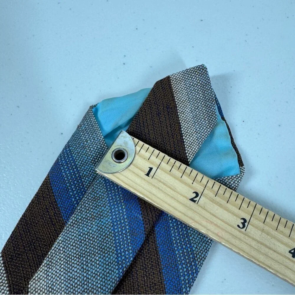 Madawaska Weavers Wool Striped Brown and Blue Men's Tie Vintage Handmade Canada